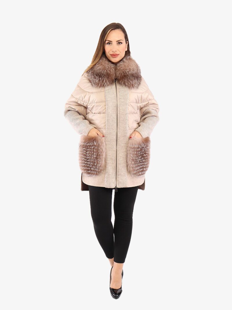 Alpaca Coat with Fox Fur Details - Beige